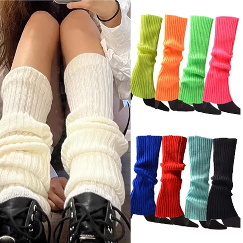 Women Leg Warmers Crochet Knit Ribbed Knee High Solid Winter Wool Long Boot Sock