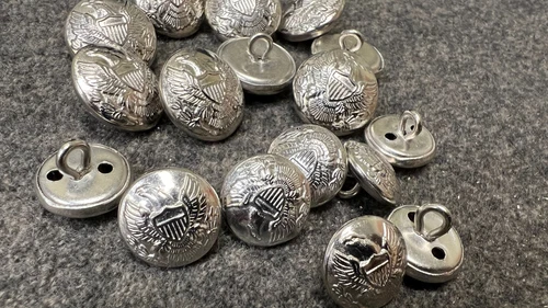 Silver Mexican War buttons,  Full Coat Lot of Nine 7/8" & Eight 5/8" - NEW, rare