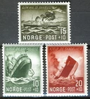 Norway 1944, NK 322-24, Ship sinking, Surtax set MNH, Mi 295-97, Sc#B35-B37