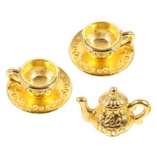 1Set Miniature Tea Set Miniature Iron Teapot Doll House Tiny Teapot Tea Cup Prop