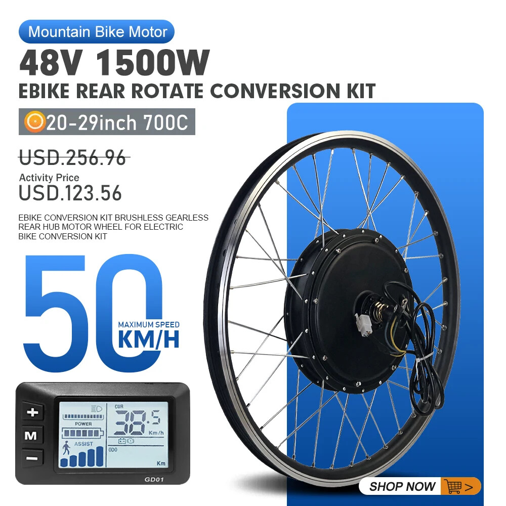 48V 1500W MTB E-bike Conversion Kit Rear Rotate Wheel Hub Motor 20-29inch  700C