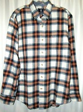 IZOD Blue, White Orange, Soft, Plaid, Long Sleeve Flannel Shirt M, L, XL  2XL