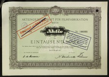 GERMANY 947/F&D -Aktiengesellschaft f&uuml;r Filmfabrikation 1000 Mk. 1921 Berlin