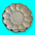 Vintage Anchor Hocking Fire King White Gold Trim Egg Dish Platter 12 Eggs 10"