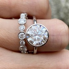 3.50 Ct Round Cut Bezel Set Solitaire With Eternity Wedding Band In 925 Silver