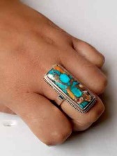Oyster Copper Turquoise 925 Sterling Silver Band  Statement Handmade All Size
