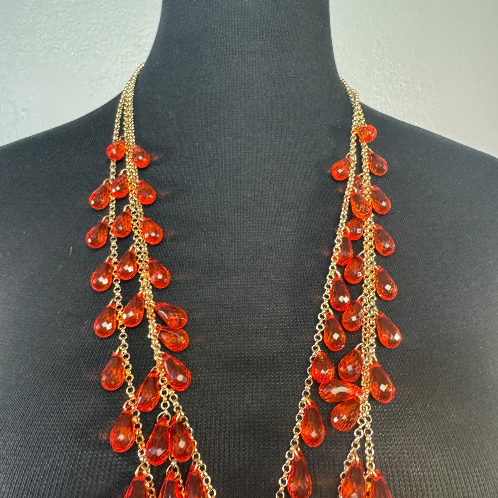 Bold Orange Teardrop Beaded Multi-Layer Necklace … - image 3