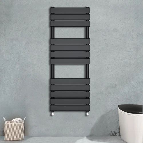 Black Designer Flat Panel Towel Rail Radiator Bathroom Warmer 1200x450 mm