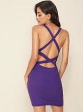 SHEIN Purple Crisscross Back Mini Bodycon Dress - Size XS