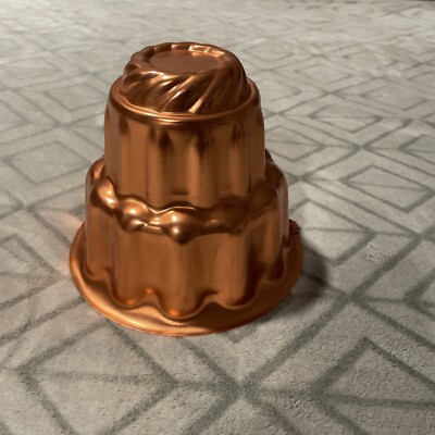 Copper Tone 6 Cup Jello-O Mold Cake Pan Baking Dish Kitchen Wall Decor Tower Vtg