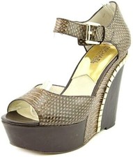 Michael Kors Women's Ella Wedge Printed Leather Dark Chocolate, Size:11 M