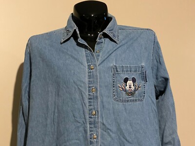Walt Disney vintage Mickey Mouse womens plus embroidered denim shirt Unlimited
