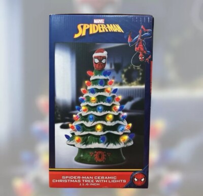 Spider-Man Ceramic Christmas Tree With Lights 11.6 '' Holidays Marvel Spider Man