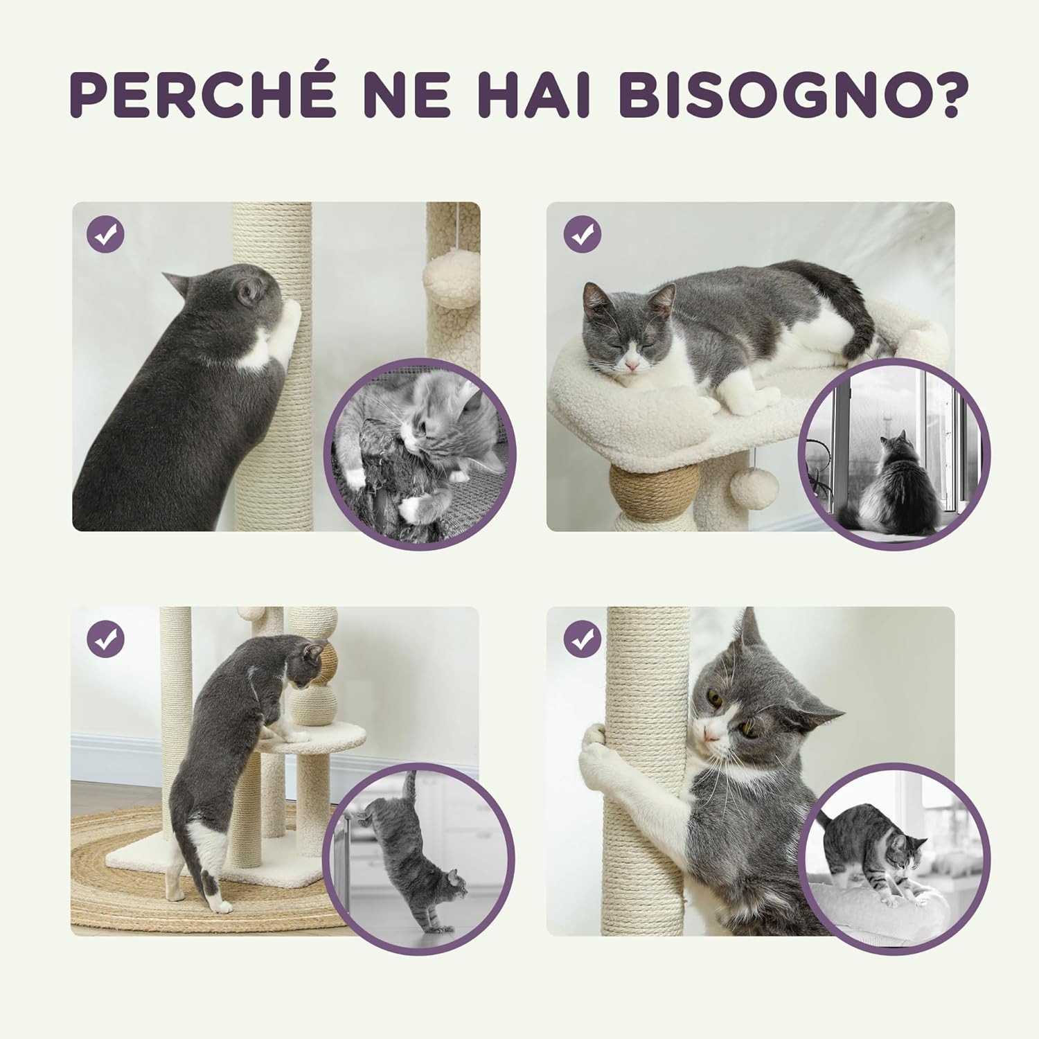 Albero Tiragraffi per Gatti con Pallina Giocattolo, Piattaforma e Lettino Superi foto 5