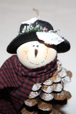 Hand Crafted Pinecone SNOWMAN Ornament 5" Tall