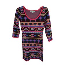 Flying Tomato Dress Size Small Pink Blue Tan Sweater Dress 3/4 Sleeve Aztec Norm