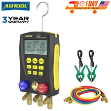 Digital Refrigeration Manifold Gauge HVAC Vacuum Pressure Temp. Tester Hose Kit