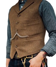 2023 New Men Suit Vest Brown Wedding Wool Waistcoat Jacket Casual Slim Fit Vest