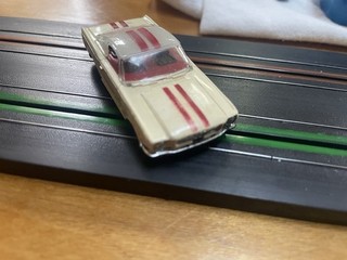 Vintage Aurora HO Slot Car 65 Mustang 2 2 Fastback Rare White W/Wide Red Stripes