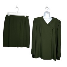 John Meyer Polyester Wrap 2PC Skirt Suit Size 16 Juniper Green Lined Career