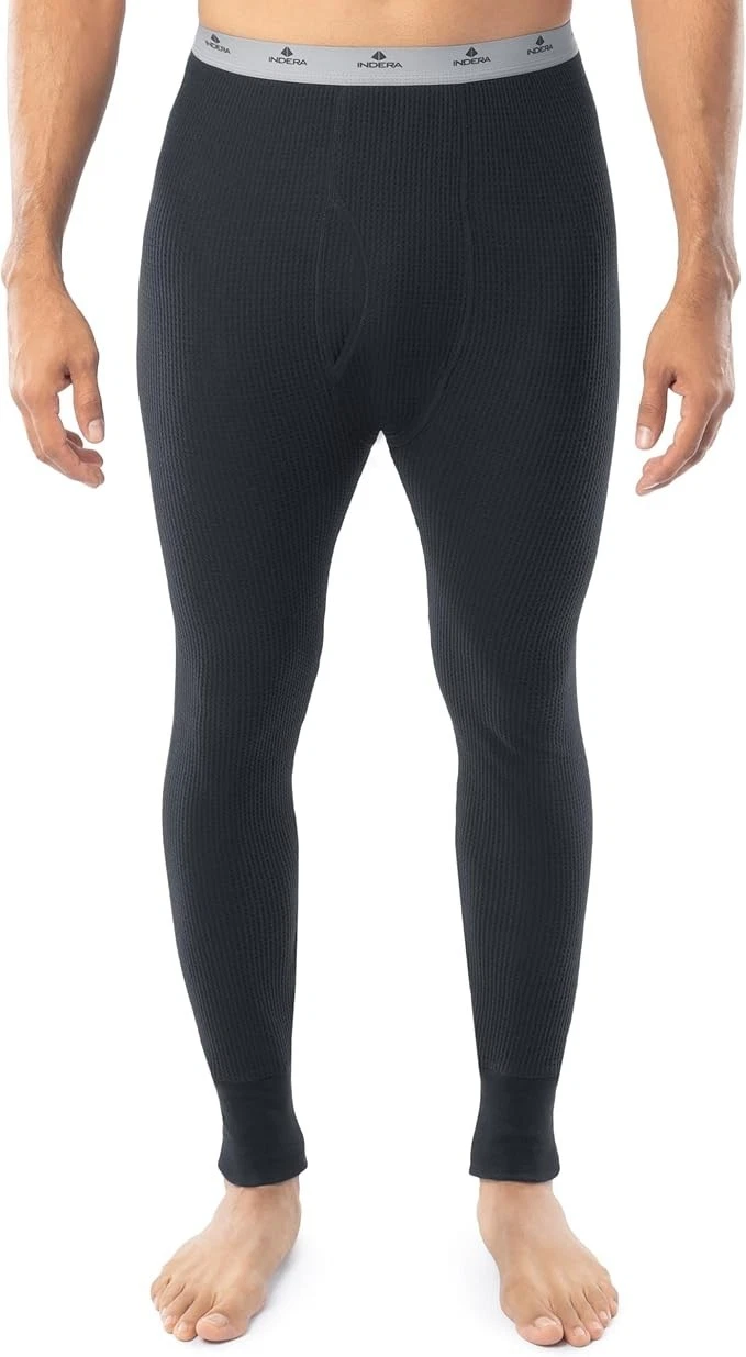 Indera Men's Thermal Waffle Basel ayer Underwear Pant Black