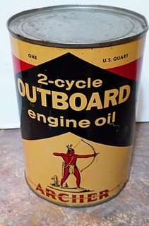 RARE Vintage ARCHER OIL CO. 2 Cycle OUTBOARD ENGINE OIL QUART CAN...FULL!