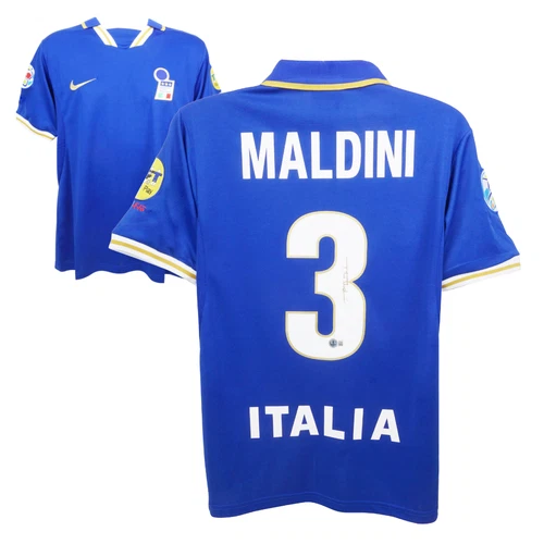 Paolo Maldini Signed Italy Home Soccer Jersey #3 with Beckett COA