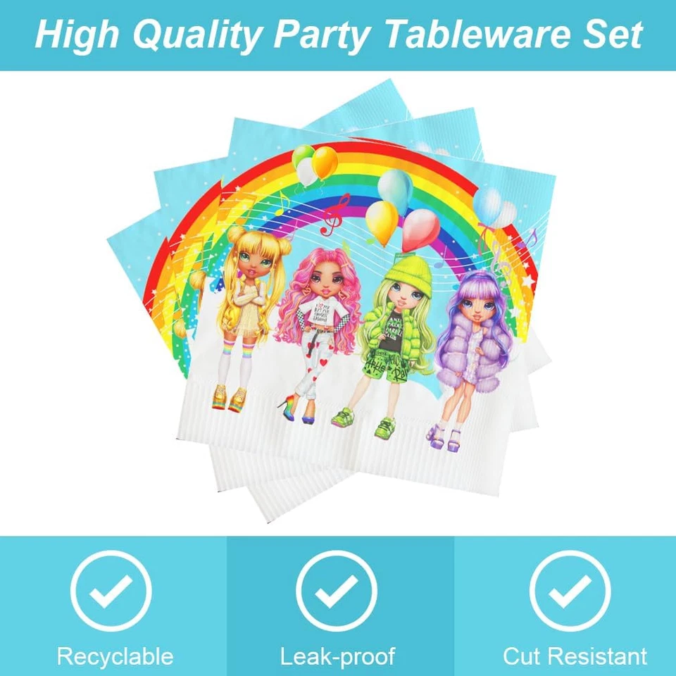 40 piezas de suministros de fiesta para muñecas Rainbow High incluyen 20 platos, 20 servilletas para Ra Foto 3 de 4
