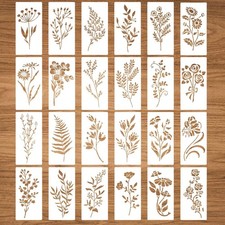 24pcs Wildflower Stencils for Painting, Reusable Leaves and Flower Stencil