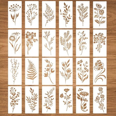 24pcs Wildflower Stencils for Painting, Reusable Leaves and Flower Stencil 