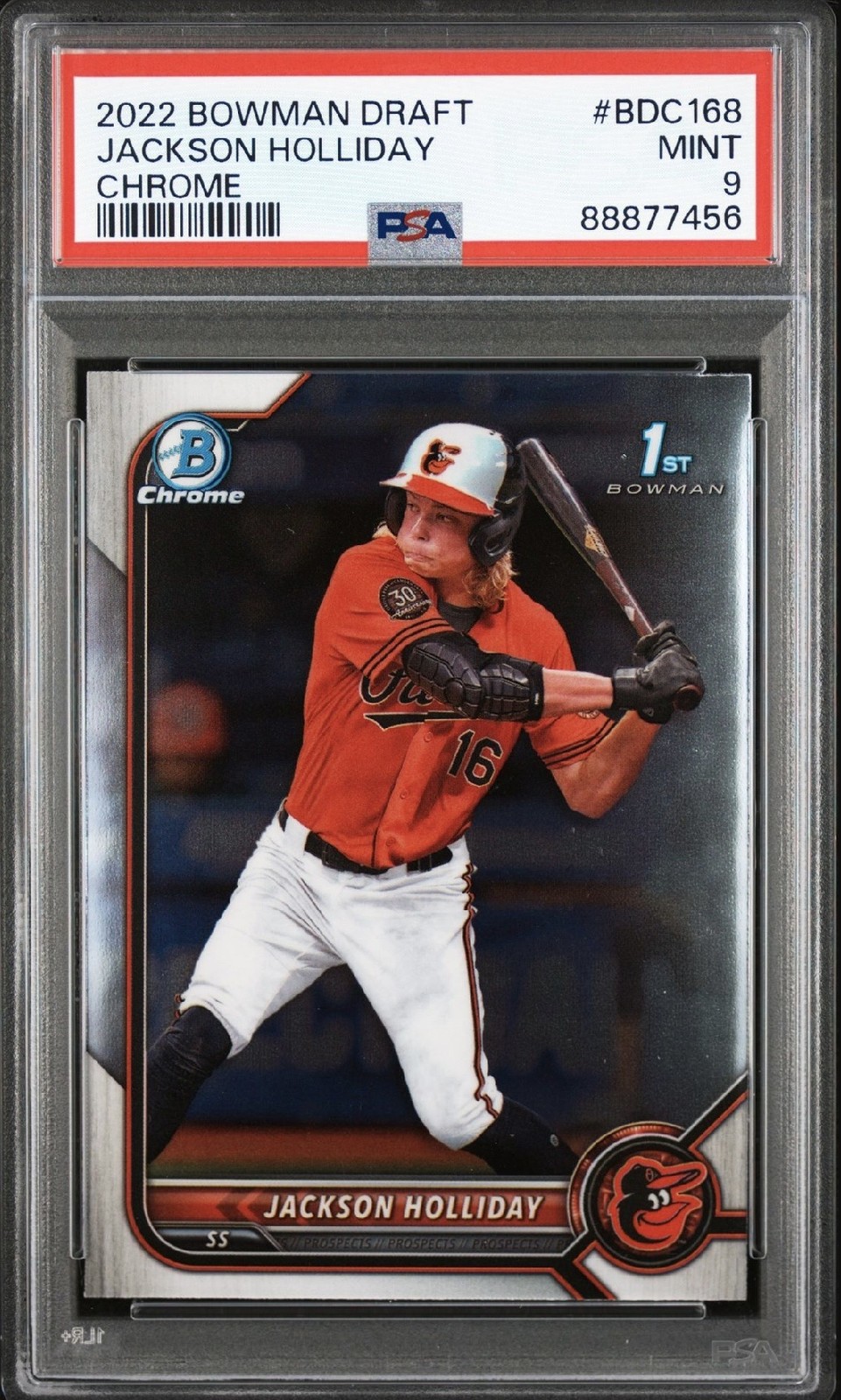 Jackson Holliday 2022 Bowman Draft Chrome #BDC-168 PSA 9 view 1