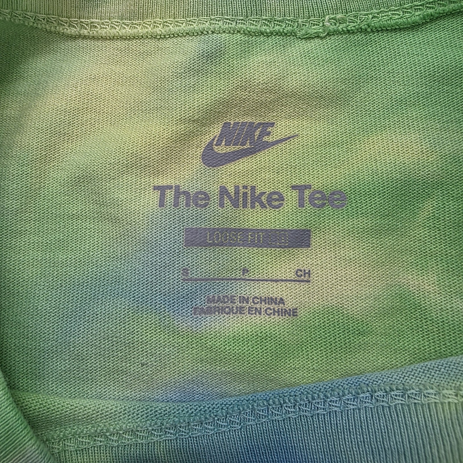 Nike Tie Dye T-Shirt Men’s Small Green Yellow Logo Tee Loose Fit Streetwear image 3