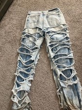 Rockstar Mens Light Wash Acid Destructed Deni...
