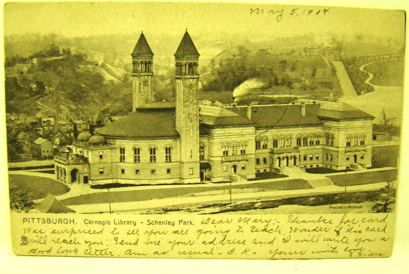 picture postcard pre WWI; Pittsburgh Carnegie Library Schenley Park; marked 1907