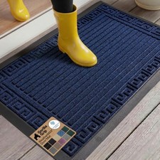 100 Waterproof All-Season WeatherMAX Doormat, US 29" x 17" Navy Greek Keys