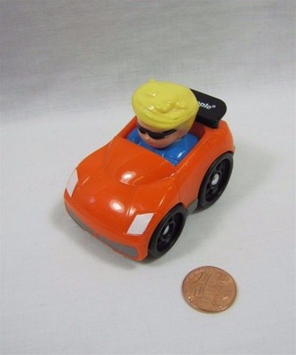 Fisher Price Little People Wheelies EDDIE in ORANGE SPORTS CAR VEHICLE