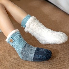 1 Pair Lady Thermal Knitted Fleece Lined Sherpa Slipper Socks Winter Warm Soft