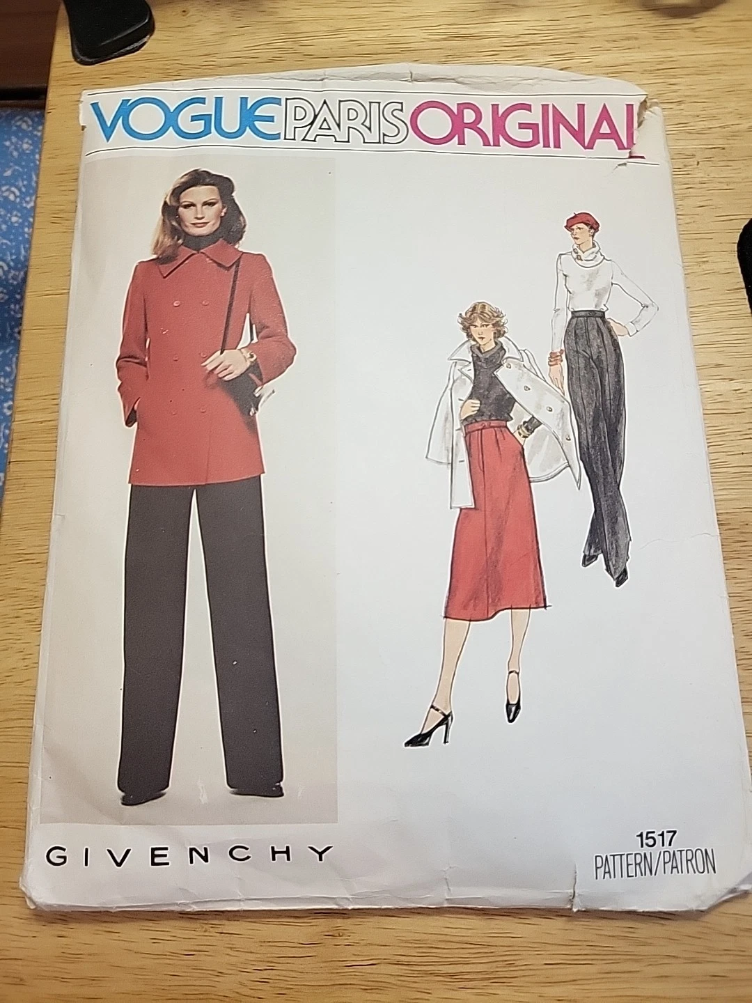 Vogue Paris Originale 1517 Givenchy Tg 10 Misses Giacca Gonna Pantaloni TAGLIO