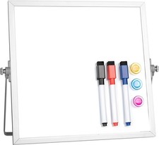 Small Desktop White Board with Stand, 10" x 10" Double-Sided Silver A