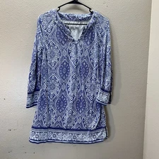 Coolibar Top St Lucia Tunic UPF 50+ Sun Protection Paisley Blue Small Vacation