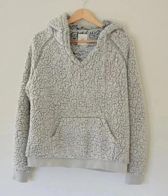 Thread + Supply Ivory Sherpa Fleece Pullover Hoodie w/ Pockets Women s M