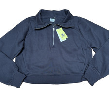 All In Motion Crop Pullover Women's Size S, Solid Black, Quarter Zip