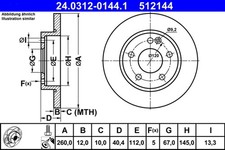 2x ATE Bremsscheibe PowerDisc 24.0312-0144.1 f&uuml;r KLASSE MERCEDES W168 140 168