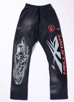 HELLSTAR AIRBRUSHED SKULL FLARE BOTTOM SWEATPANTS, SZ S