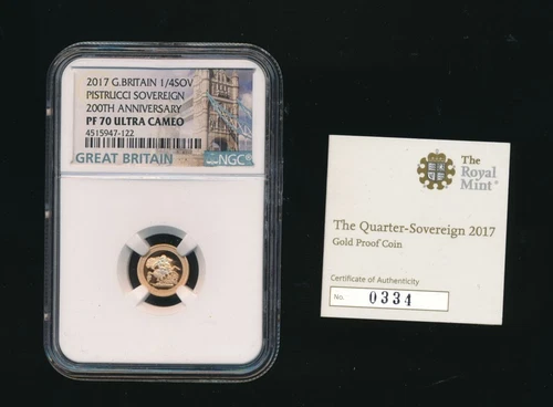 Great Britain: 2017  1/4 Sovereign Pistrucci 200th Anniversary NGC PF 70 TOP