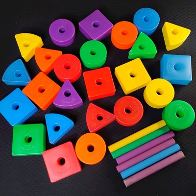 Lot 31 Vintage Fisher Price Creative Blocks Colorful Plastic Shapes Dowels -I