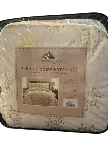 The Mountain Home Collection 3-Pc Comforter Set King SNOW VELVET White Gold NEW - Picture 3 of 10