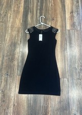 Women’s Little Black Dress XS Muchacha Rayon Spandex Silver Studded Sleeveless