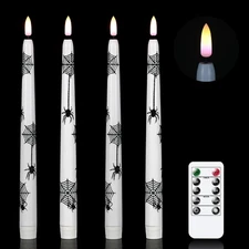 New Halloween Flameless Taper Candles with Remote & Timer 4 Pack Spider Battery