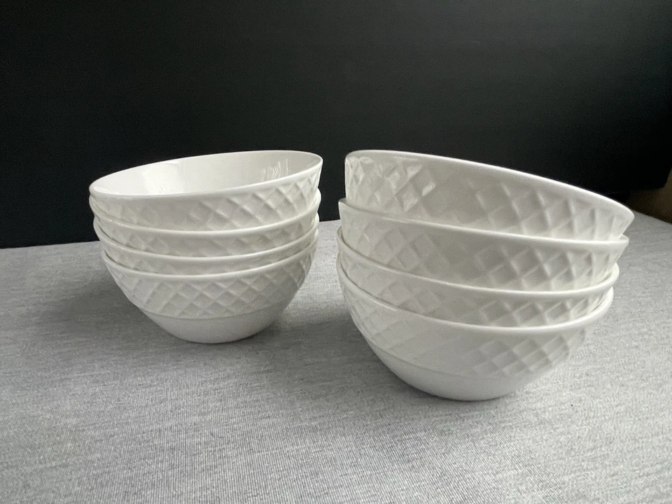 Tigelas de frutas brancas Mikasa Trellis Bone China ~ Conjunto de 8 ~ 4 1/2" - Imagem 4 de 4